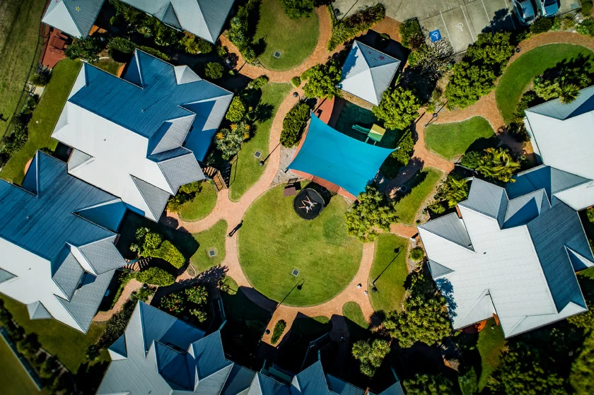 Aerial view of Riverside Holiday Resort pathways 