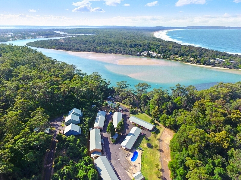 Aerial view of Haven Holiday Resort Sussex Inlet and Jervis Bay Territory and Ocean