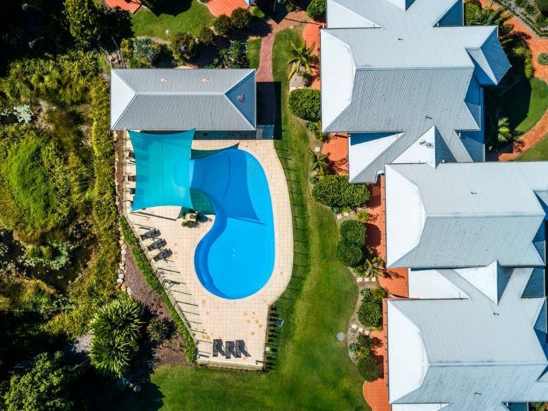 Accessible Pool with wheelchair ramp and Dolphin mobility chair at Riverside Holiday Resort, Urunga on the Coffs Harbour Coast 