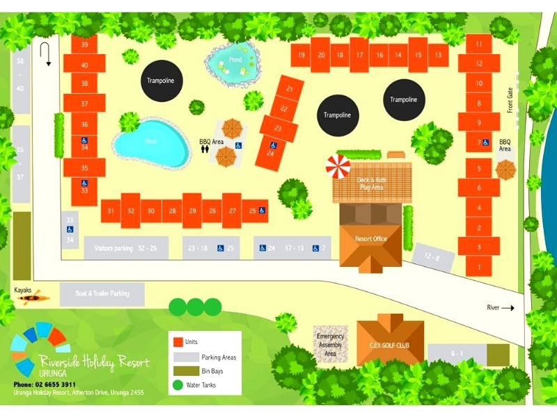 Map of Riverside Holiday Resort, Urunga on the NSW Coffs Coast