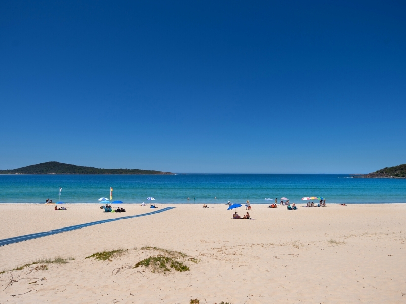 Fingal Bay Beach and Wheelchair Accessible Mobi-Mat near Surf Lifesaving Club - Seaside Holiday Resort, Fingal Bay, Port Stephens