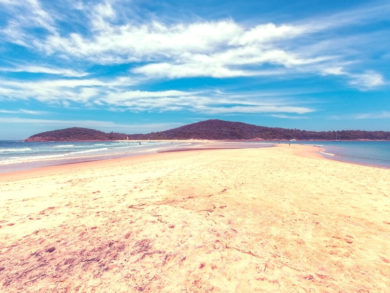 Fingal Spit from Fingal Beach out towards Shark Island - Seaside Holiday Resort, Fingal Bay, Port Stephens