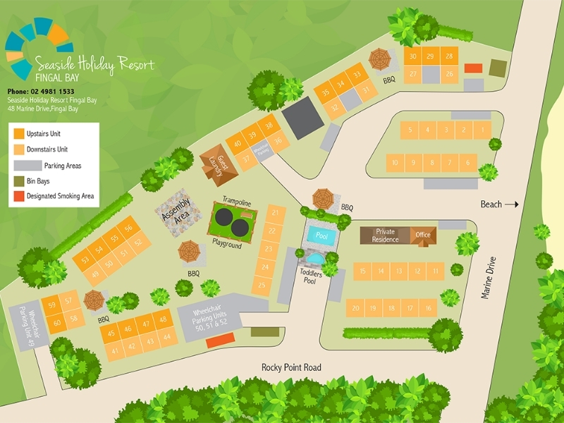 Map of Seaside Holiday Resort, Fingal Bay, Port Stephens